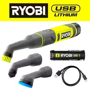 Ryobi USB Lithium Power Scrubber Kit - Gray and Yellow
